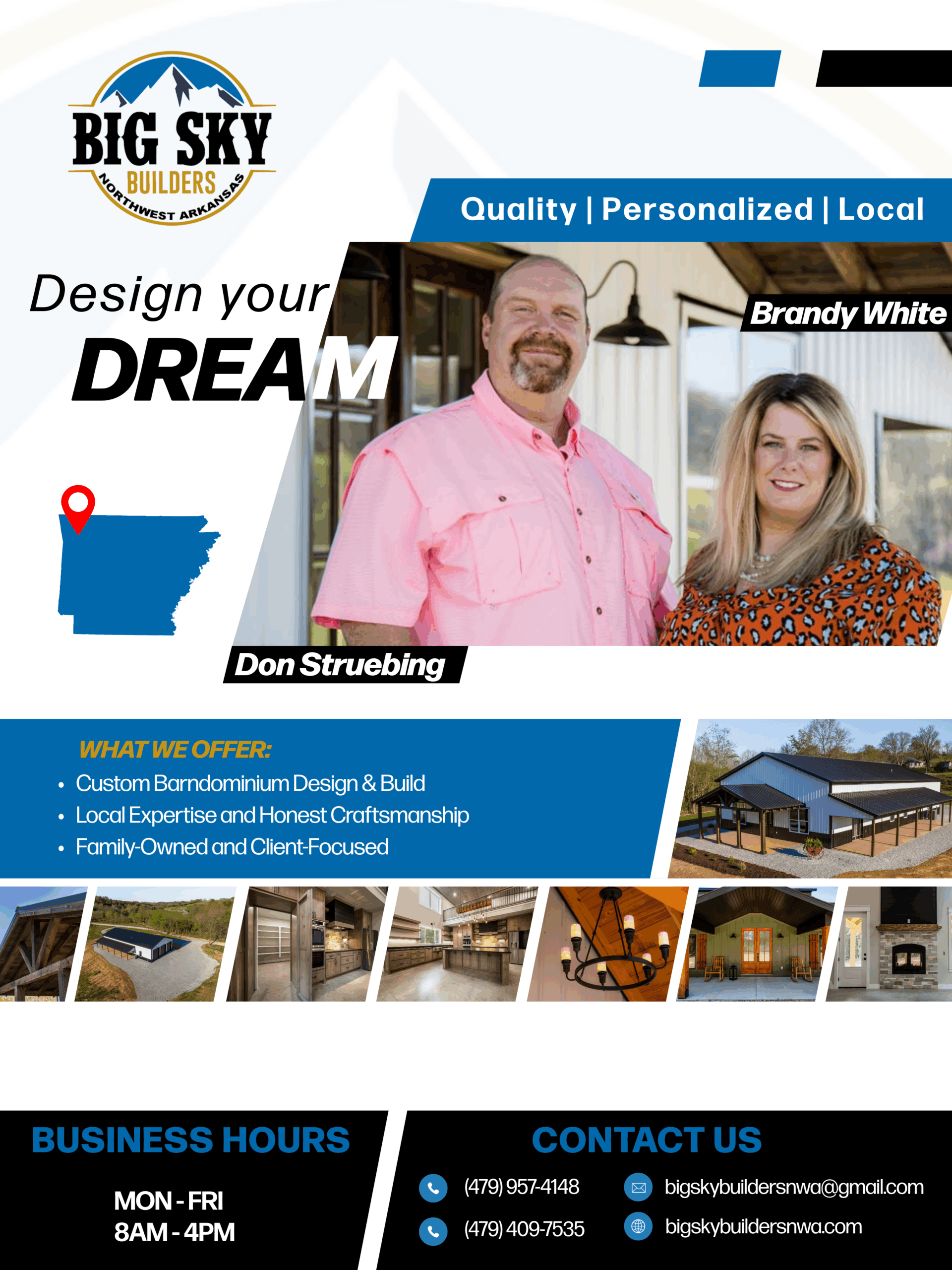Big Sky Builders owners Don Struebing and Brandy White, Northwest Arkansas barndominium builders.